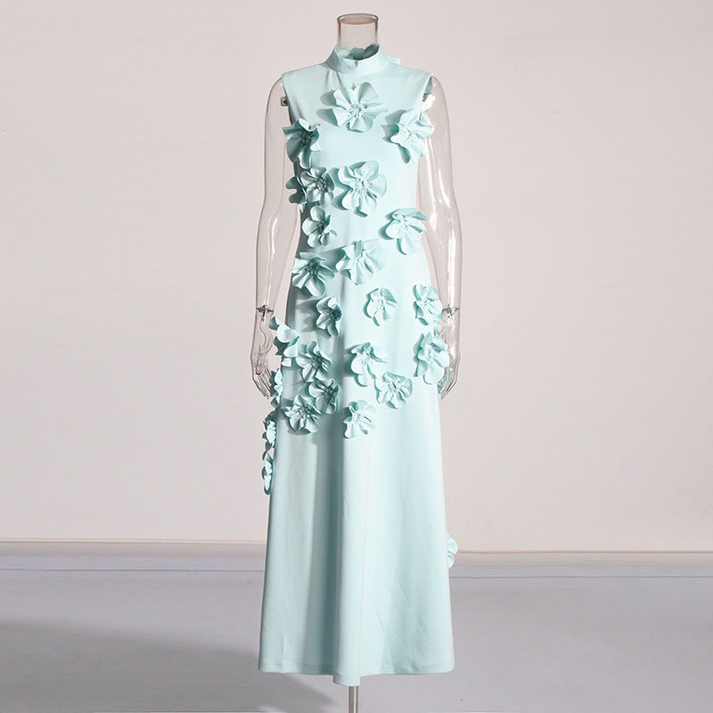 Vestido elegante de mujer con flores en 3D