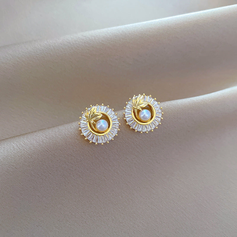 Joyería de moda, conjunto de collar y pendientes de hojas con anillo redondo personalizado de diamantes llenos cuadrados