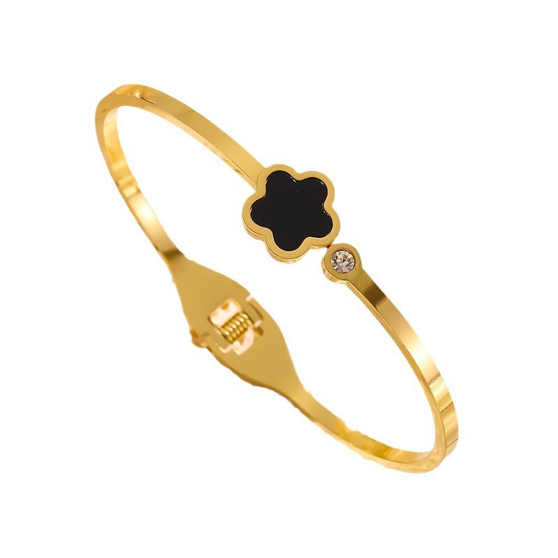 Bracelet panthère en acier titane à cinq feuilles et fleurs