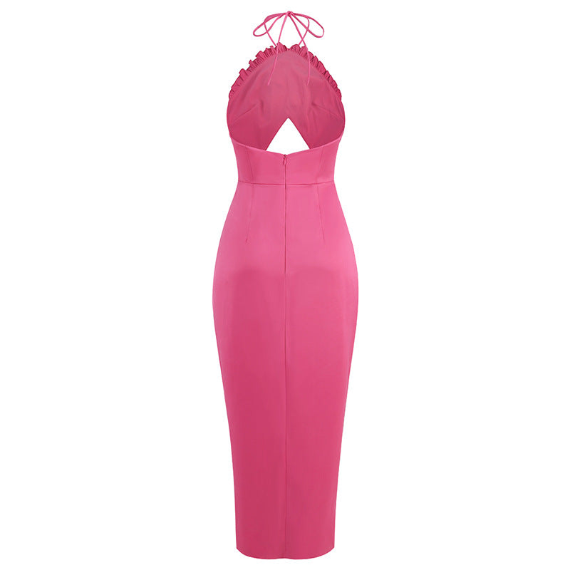 Female Ornament Flower Party Backless Lace Up Split Dress