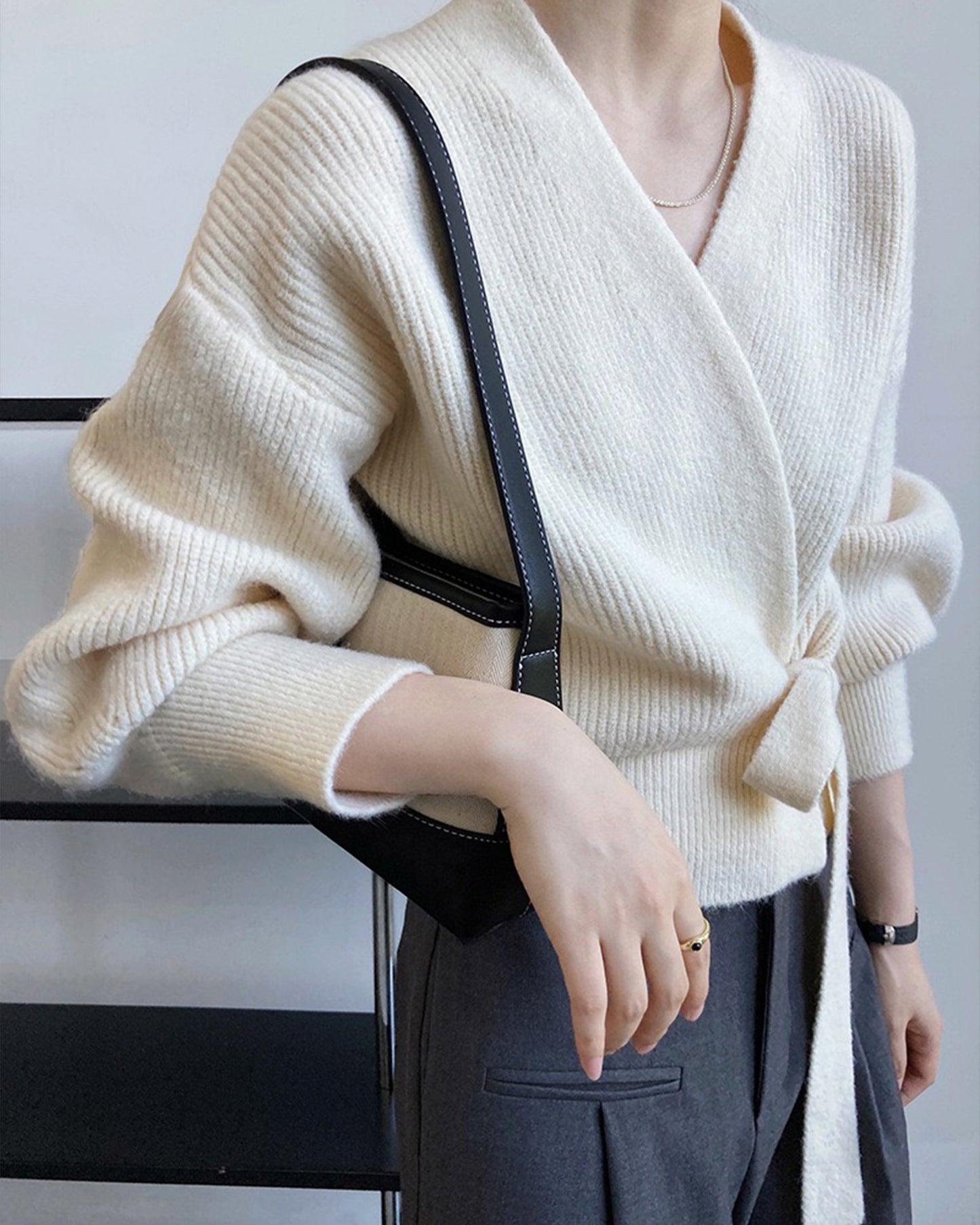 Cardigan en tricot rétro français, col en V, pull ample pour femme, vêtement de printemps fait main, vêtements pour femmes