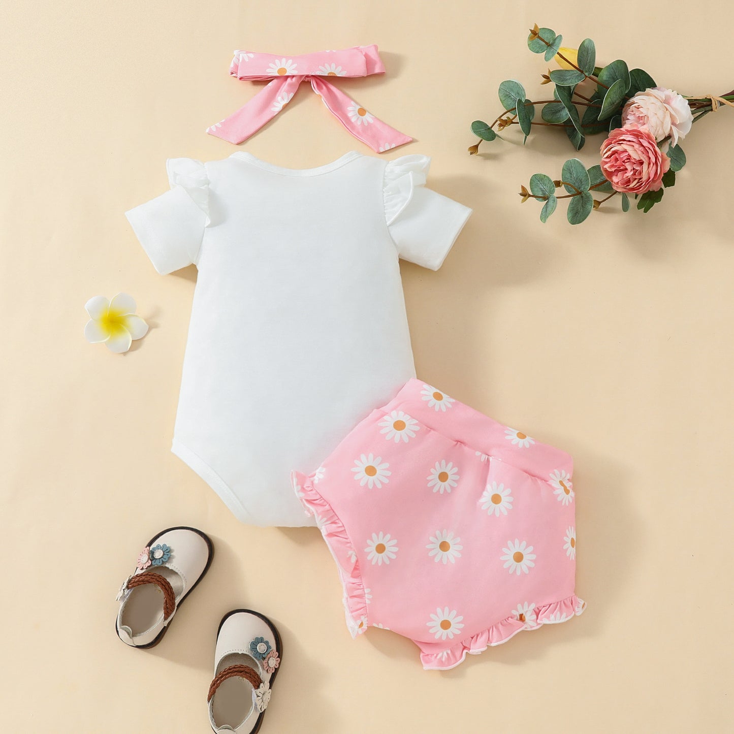Combinaison pour fille avec imprimé lettres et petit chrysanthème
