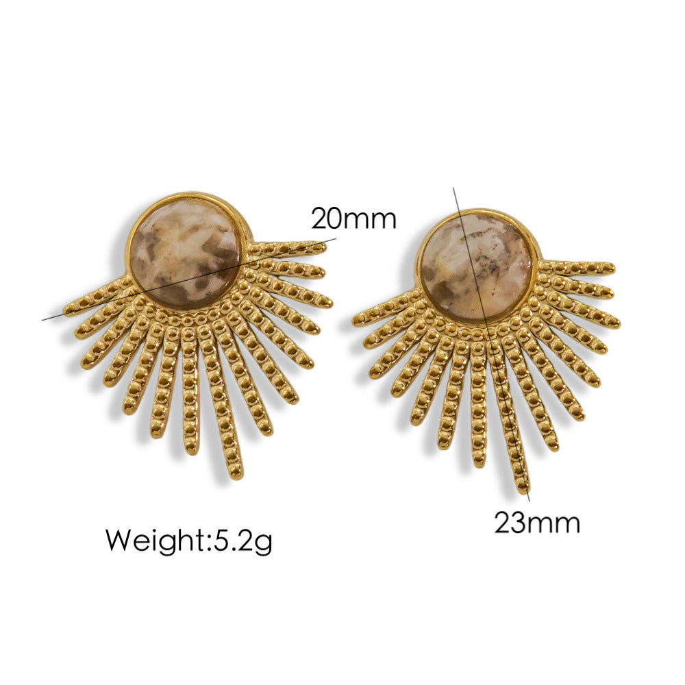 Elegantes pendientes de acero y titanio con incrustaciones de piedra natural