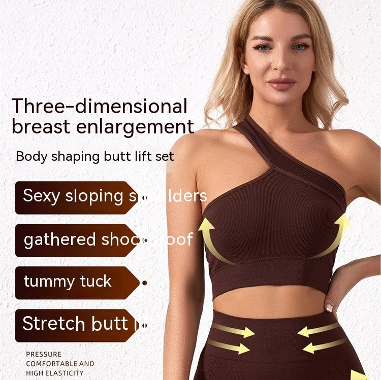 Sujetador push up sin costuras europeo y americano, ropa interior para mujer, traje deportivo de fitness a prueba de golpes con hombros descubiertos