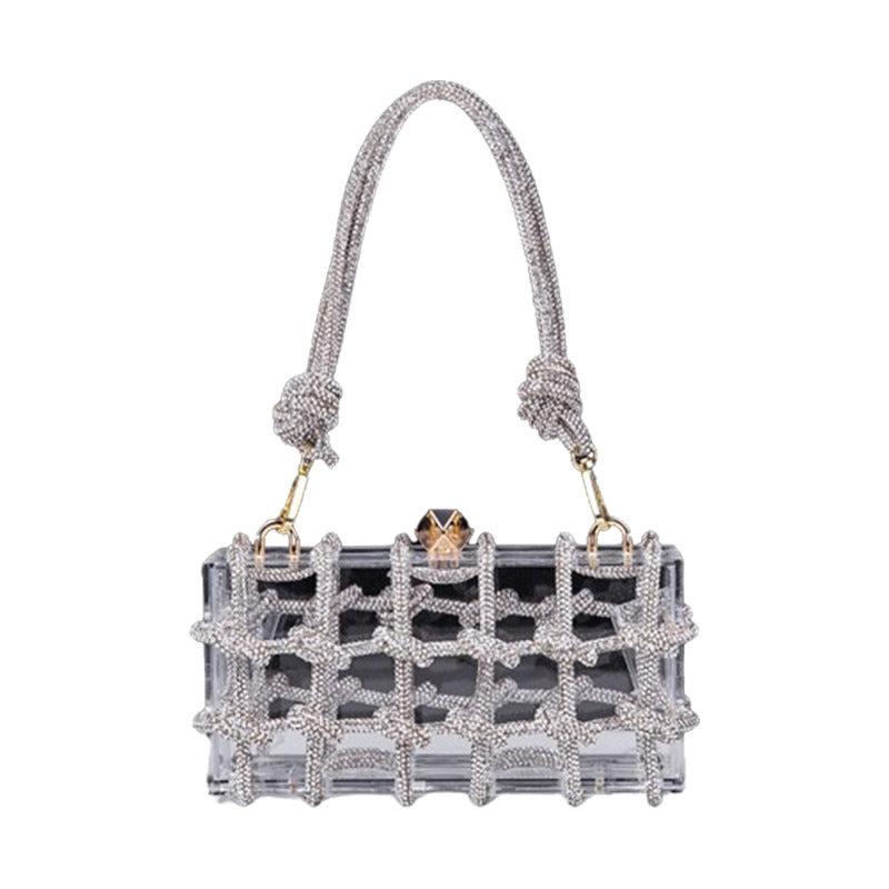 New Acrylic Box Pack Hand-woven Drill Rope Dinner Bag