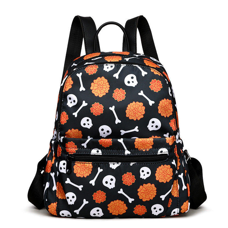 Sac à dos imprimé tête de mort pour femme, imperméable, grande capacité, fermeture éclair, multi-poches, pour le shopping et les voyages