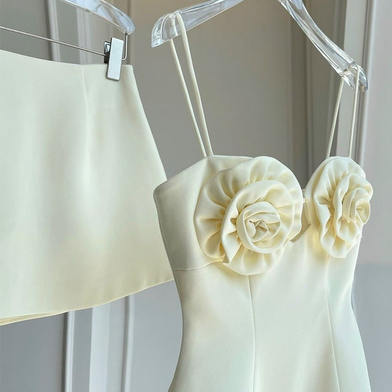 Ensemble haut et jupe à fleurs tridimensionnelles de conception de mode