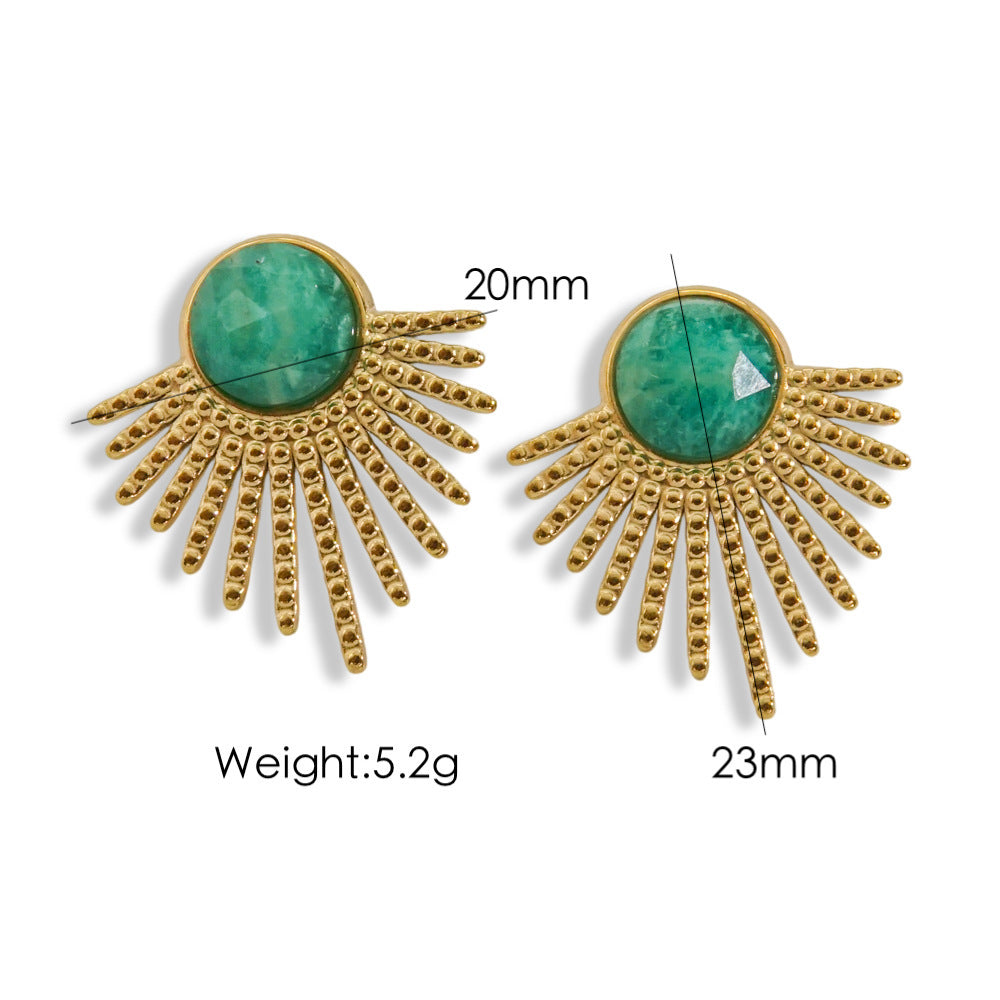 Elegantes pendientes de acero y titanio con incrustaciones de piedra natural