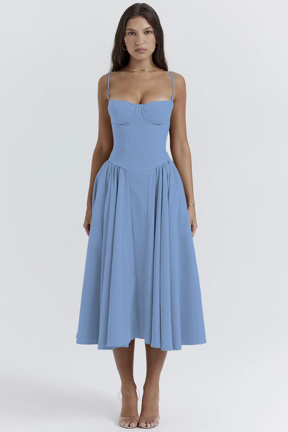 Vestido con vuelo grande y tirantes escotados, estilo palaciego elegante, nuevo, para mujer