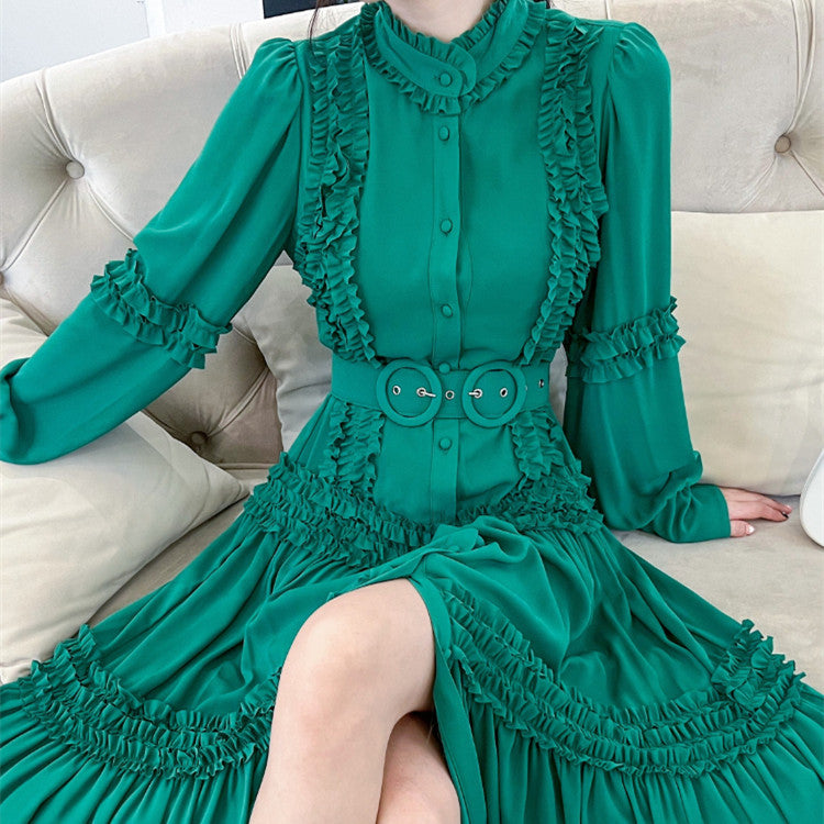 Vestido camisero elegante de manga larga para mujer
