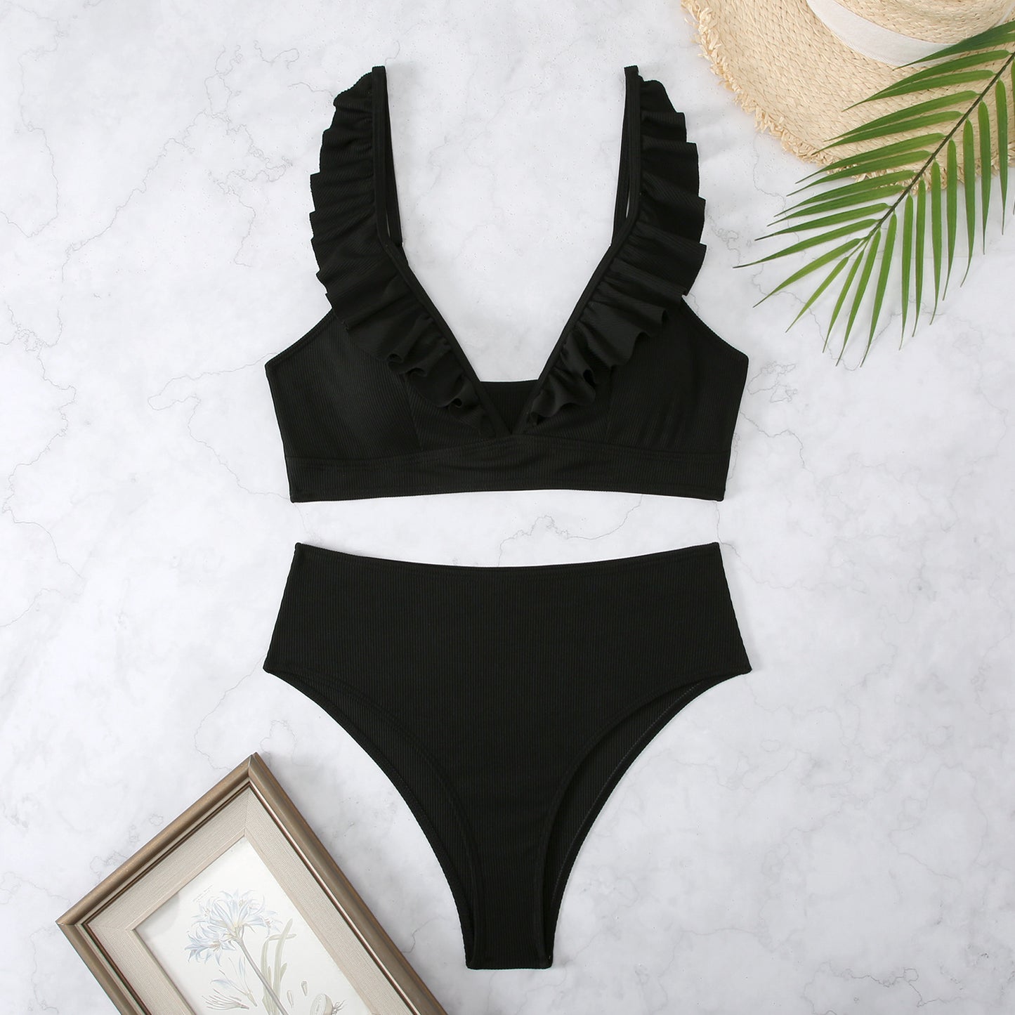 Bikini fendu à rayures, frais et rétro, petite poitrine
