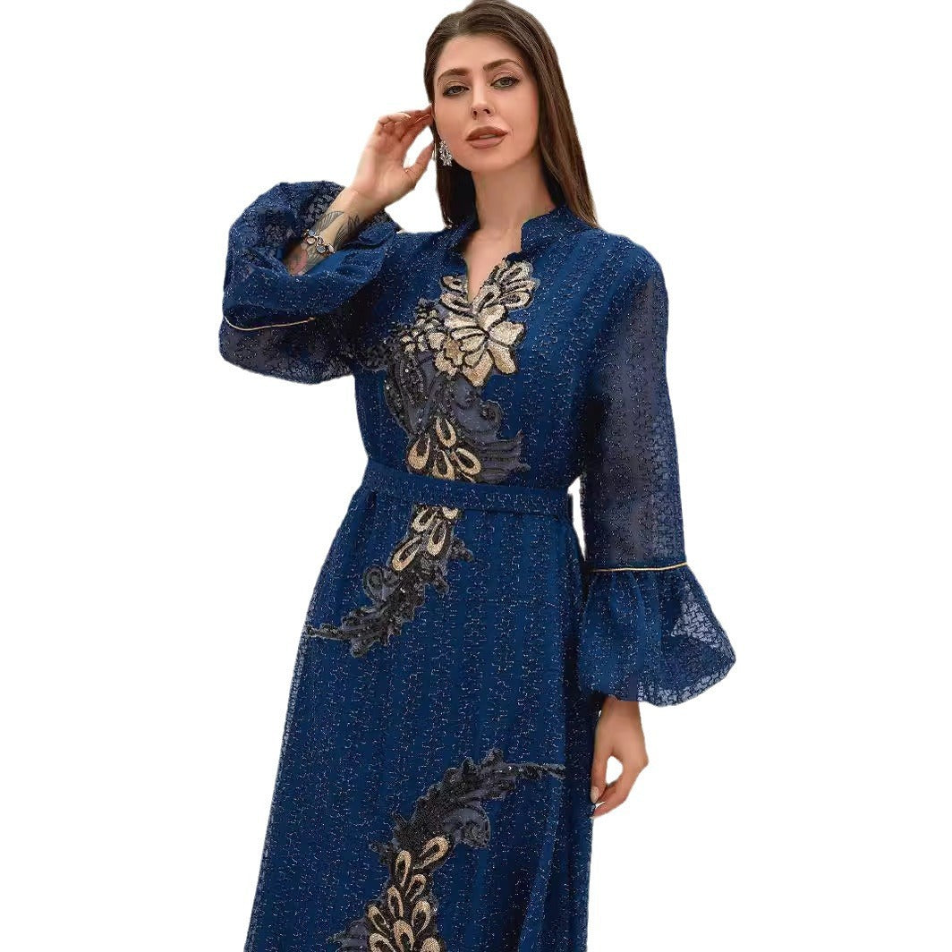 Robe imprimée brodée pour femme