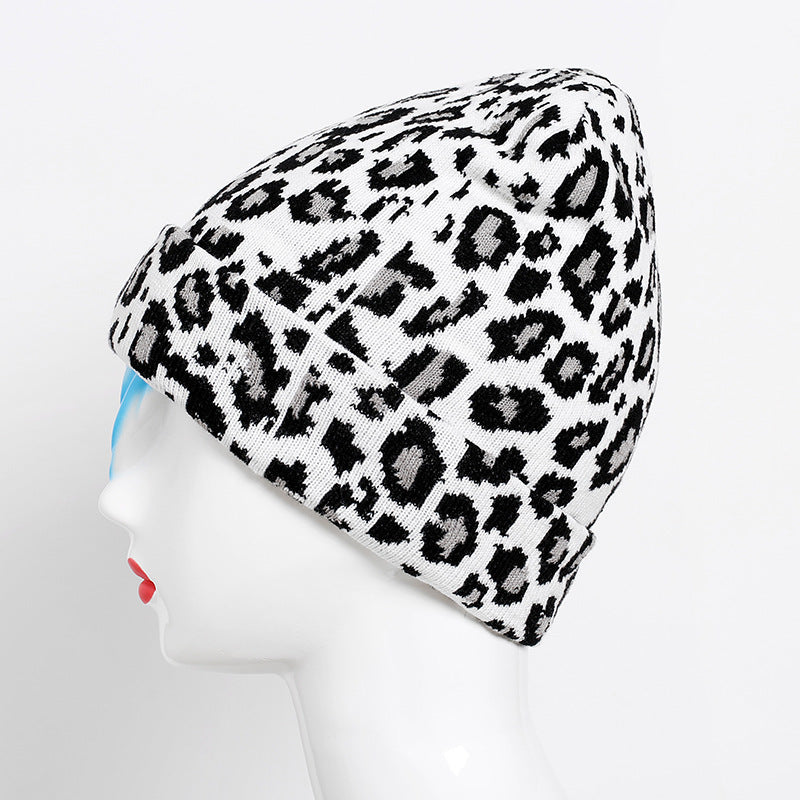 Gorro de lana con estampado de leopardo personalizado para mujer, moda de otoño e invierno, tejido cálido que combina con todo