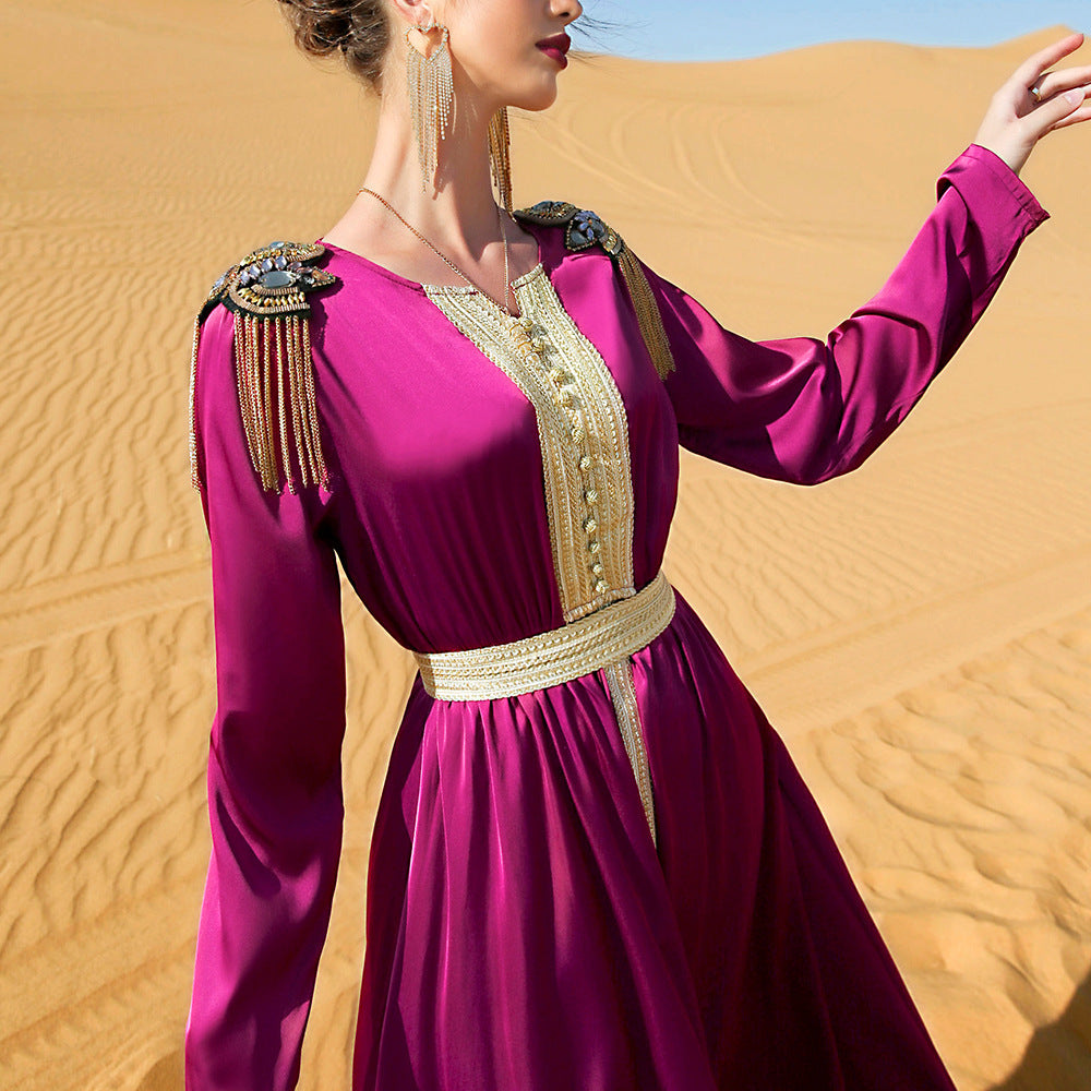 Robe longue à épaules dénudées rouge rose