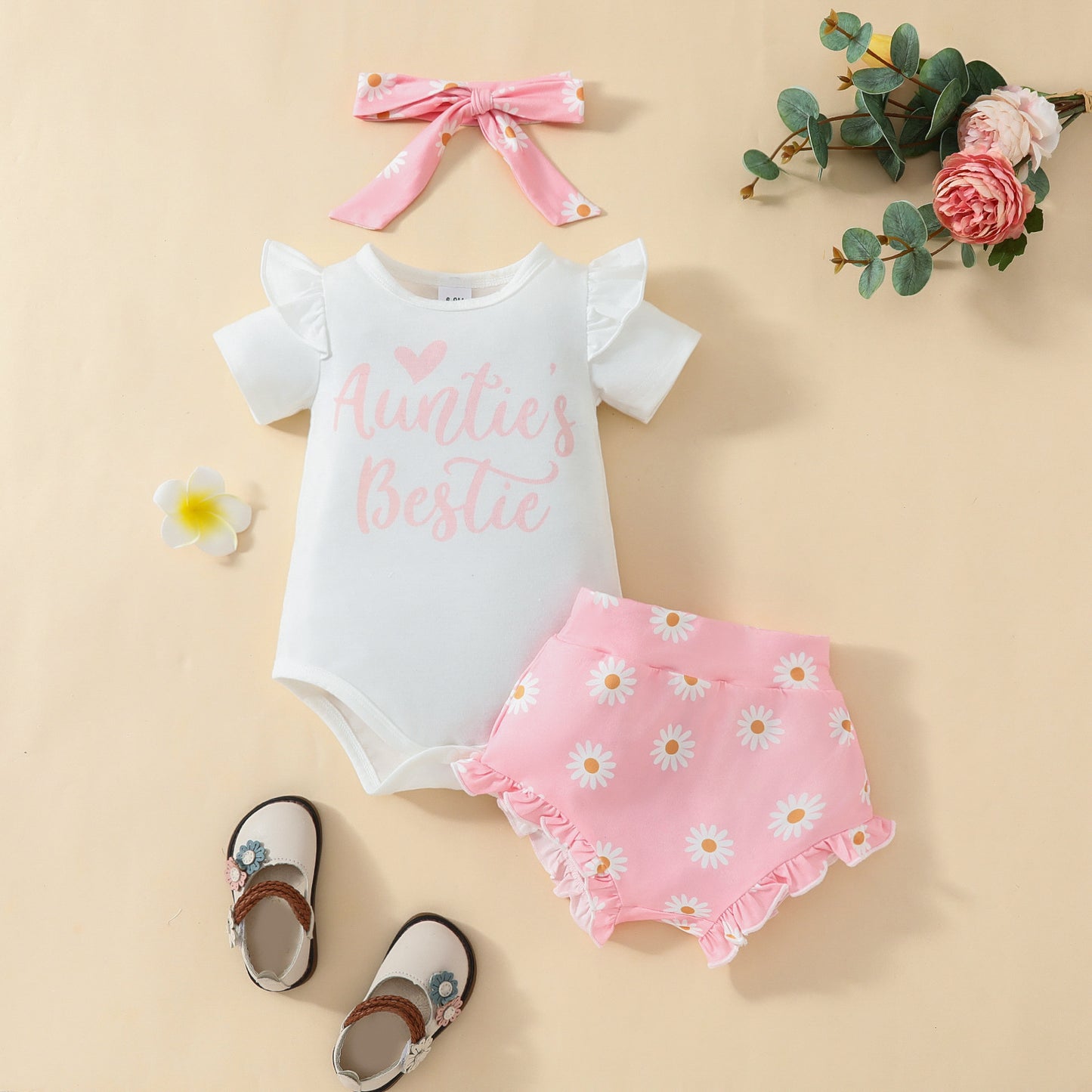 Combinaison pour fille avec imprimé lettres et petit chrysanthème