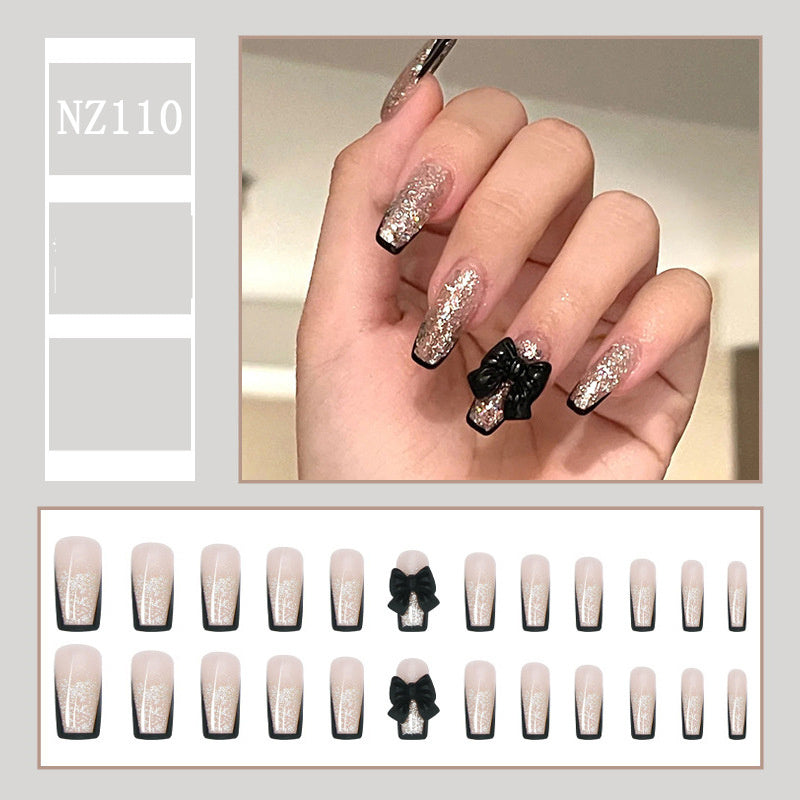 Autocollant pour ongles amovible à motif nœud français et bordure noire