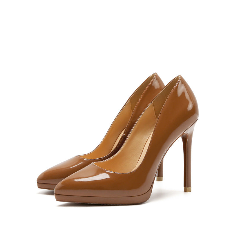 Chaussures professionnelles à bout pointu et plateforme en cuir verni, grande taille