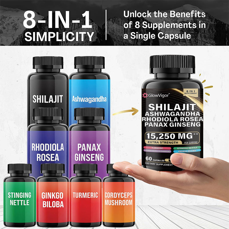 Shilajit GlowVigor, Ashwagandha, Rhodiola Rosea, Panax Ginseng
