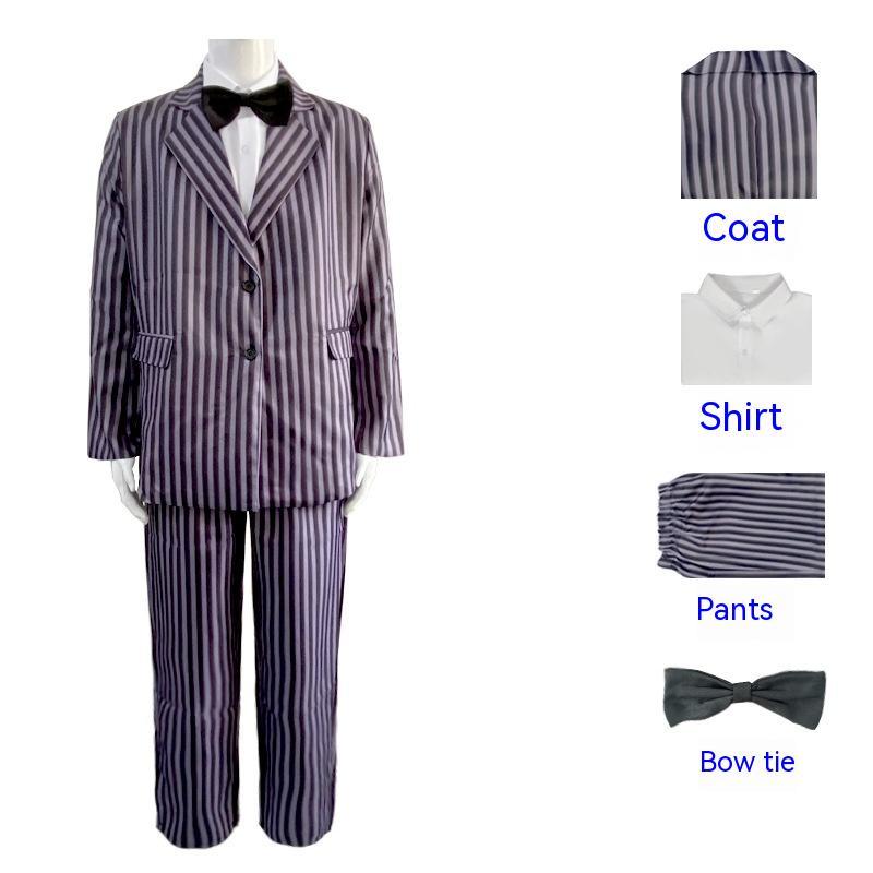 Costume de cosplay rayé d'Halloween de Mercredi Gomez Addams