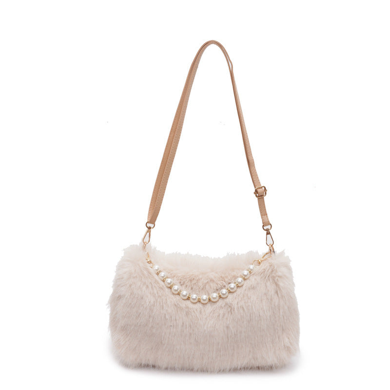 Sacs à bandoulière tendance automne-hiver, sac à bandoulière en chaîne de perles, sac polyvalent en peluche pour femmes