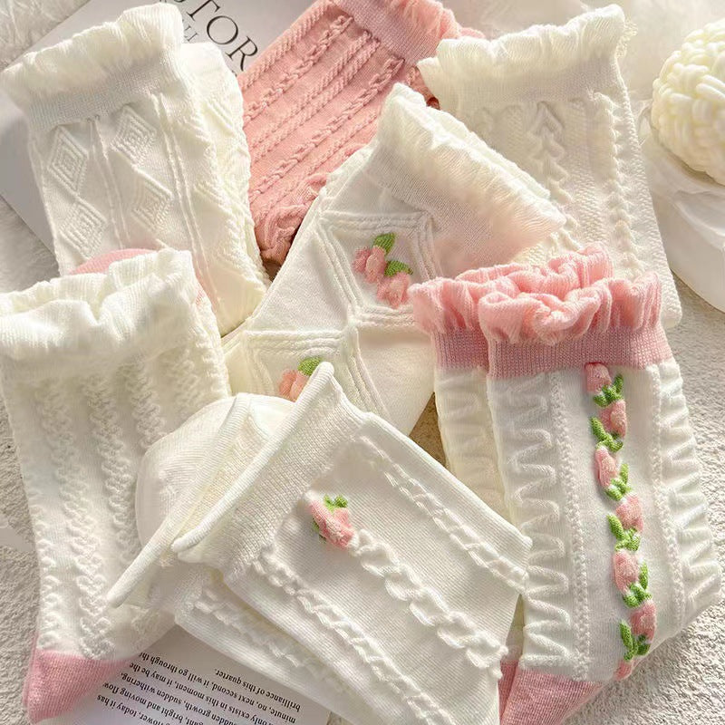 Chaussettes mi-hautes en dentelle de style japonais pour femmes