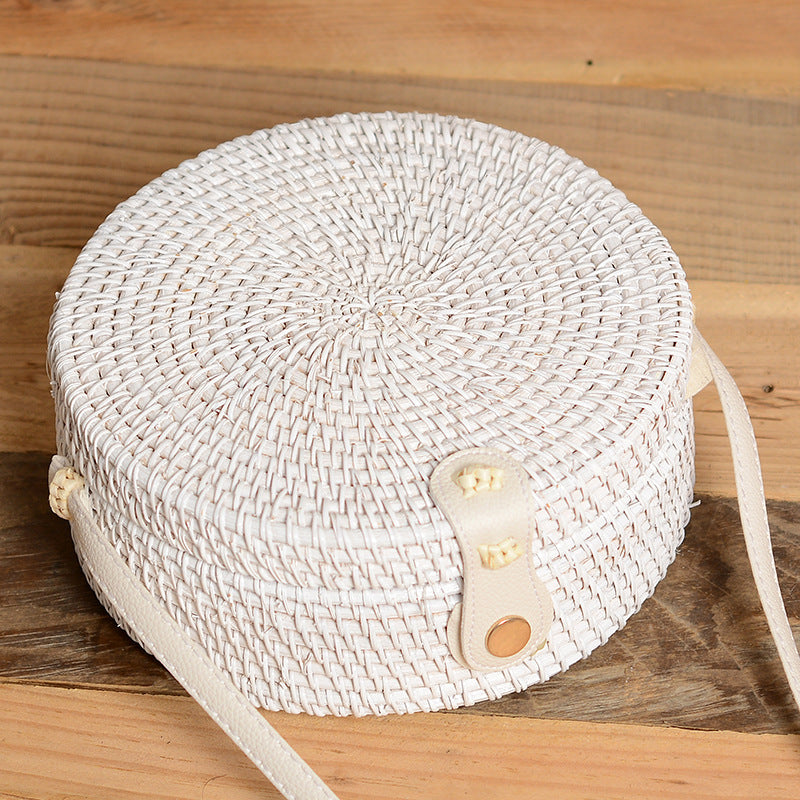 Sac en rotin tressé fait main, sac à bandoulière en PU tissé en paille teinte