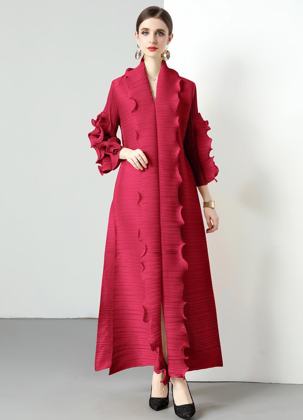 Vestido largo adelgazante con volantes y ondas