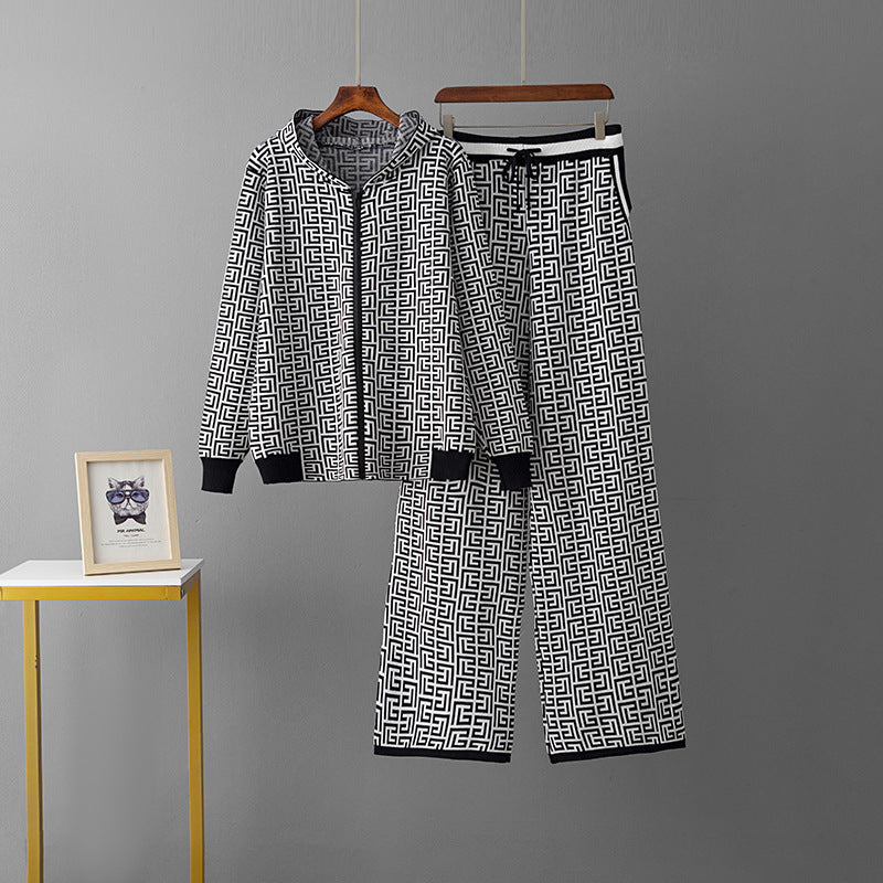 Women's Casual Fashion Zipper Coat & Trousers Knitting Suit