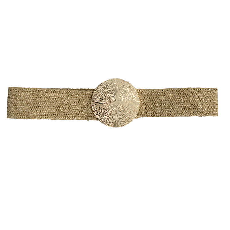 Ceinture pour femme, décontractée, simple, décorative, large, boucle ronde en métal, ceinture élastique à la taille