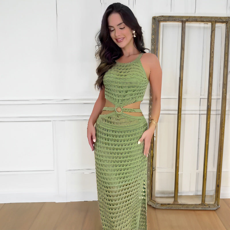 Robe irrégulière ajourée de couleur unie à la mode