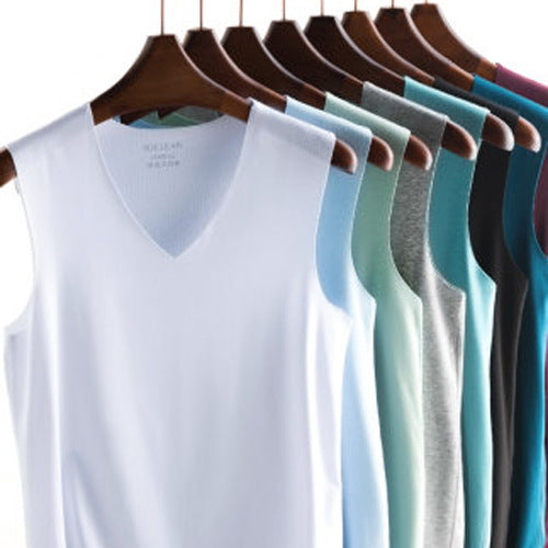 Camiseta deportiva sin costuras con cuello en V y sin mangas para hombre
