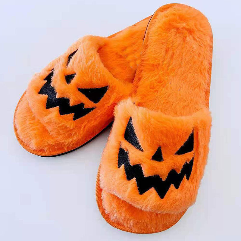 Chaussures d'Halloween, pantoufles d'hiver mignonnes et chaudes pour femmes