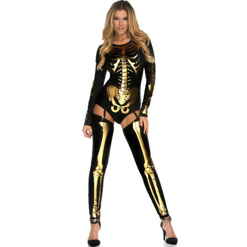 Costume de cosplay d'Halloween, uniforme de zombie avec crâne