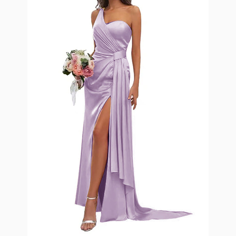 Vestido sin espalda con bola dividida y un solo hombro para mujer
