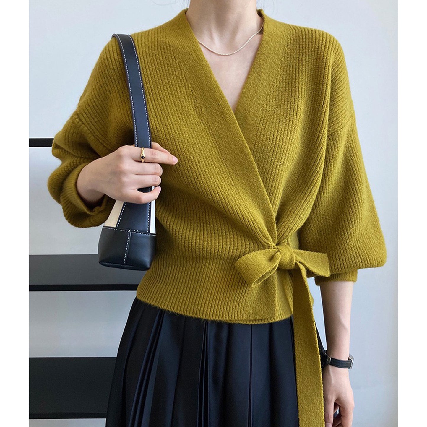 Cardigan en tricot rétro français, col en V, pull ample pour femme, vêtement de printemps fait main, vêtements pour femmes