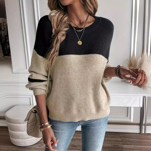 Pull décontracté à manches longues et col rond pour femme