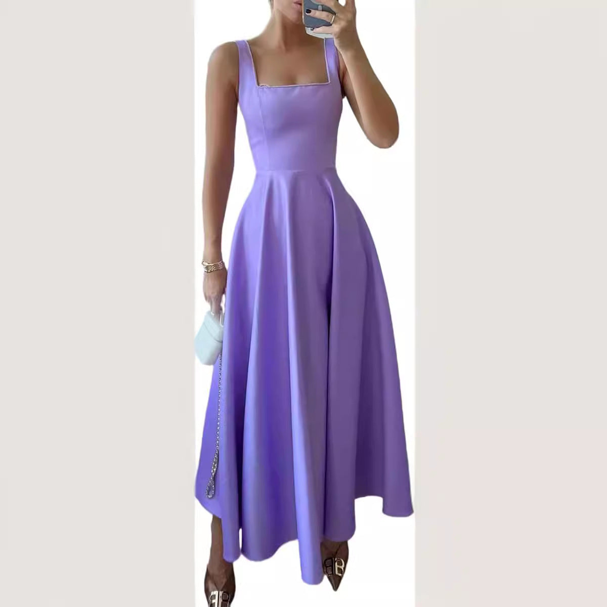 Robe corset longue sans manches à col carré pour femme