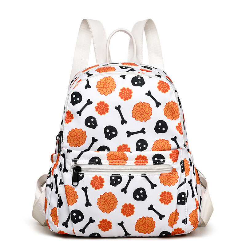 Sac à dos imprimé tête de mort pour femme, imperméable, grande capacité, fermeture éclair, multi-poches, pour le shopping et les voyages