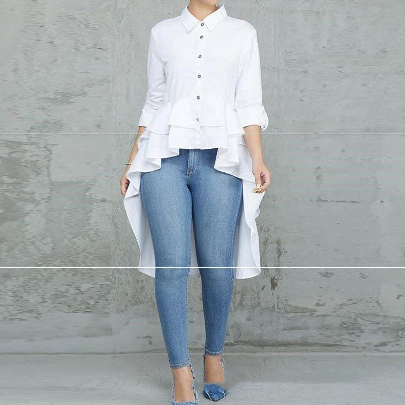 Chemise à ourlet irrégulier de couleur unie pour femme