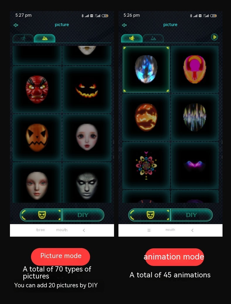 Masques d'Halloween lumineux à LED en couleur, masque changeant de visage, accessoires de bar pour fête