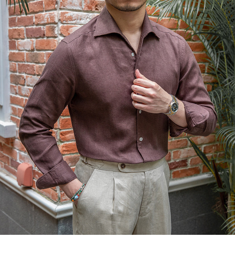 Chemise rétro décontractée à manches longues en lin