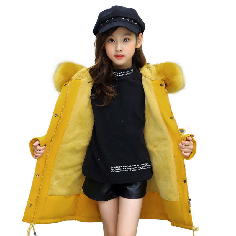 Manteaux longs en coton pour enfants de taille moyenne et grande, avec doublure en velours