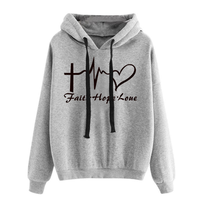 Sweat à capuche imprimé cœur, pull, haut, manches longues, vêtements de sport pour femmes