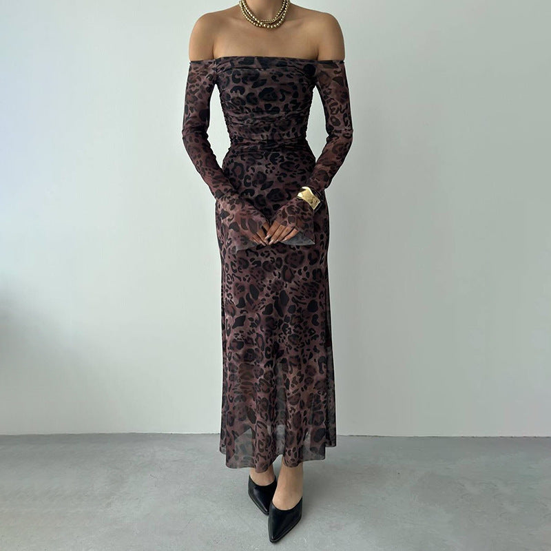 Robe à manches cloche et épaules dénudées, imprimé léopard et imprimé floral, mode féminine
