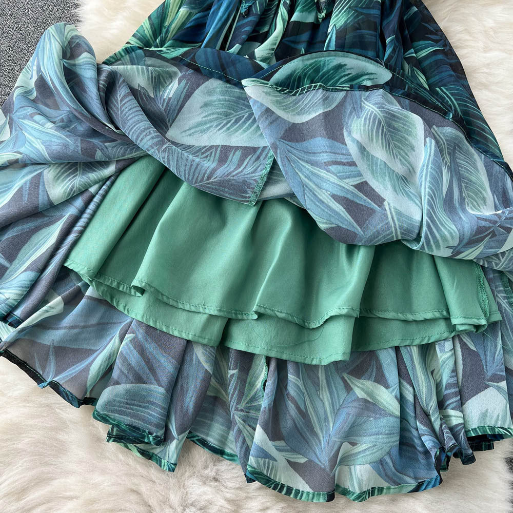 Robe de plage en mousseline imprimée à lacets pour femme