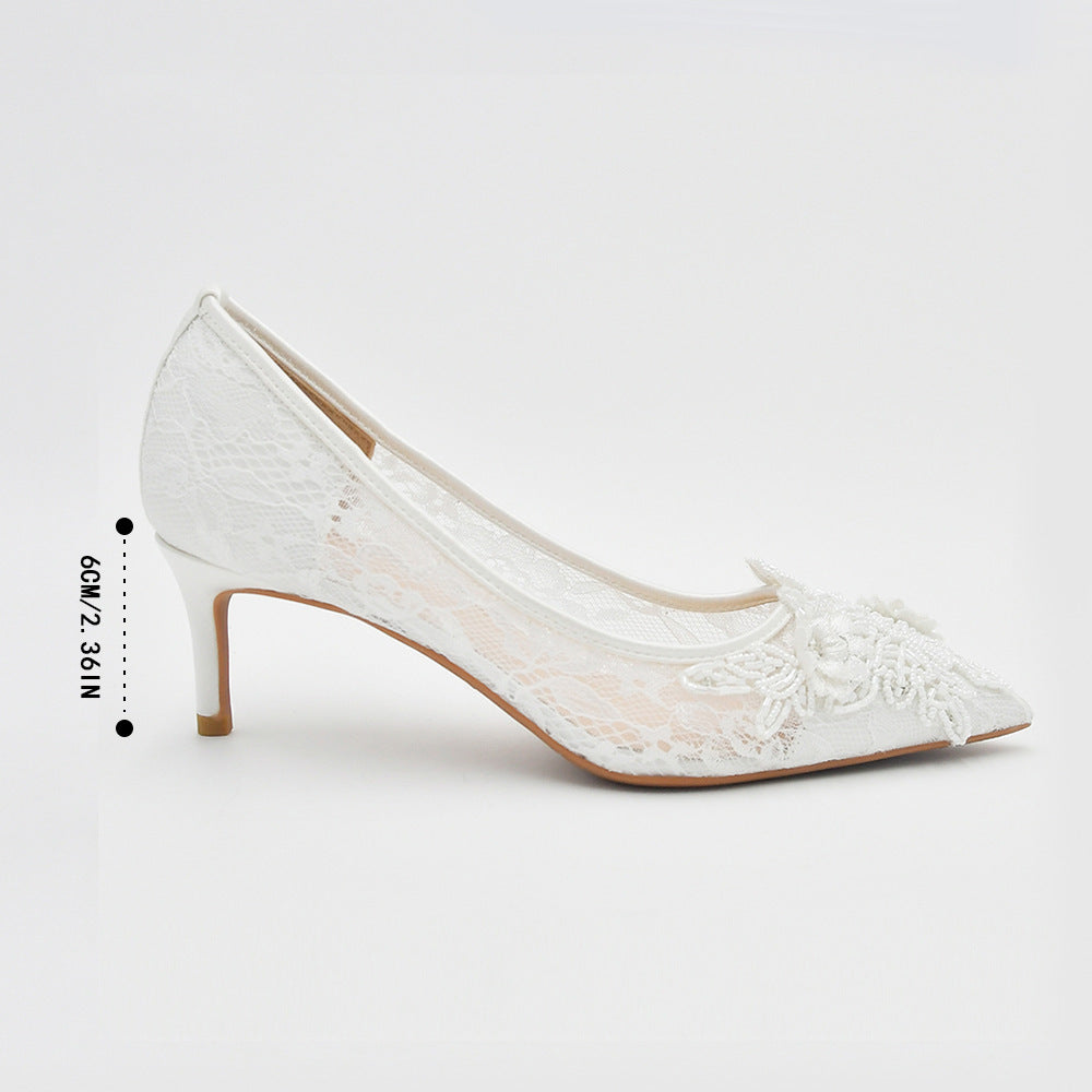 White Lace Flower Bride's Wedding Shoes