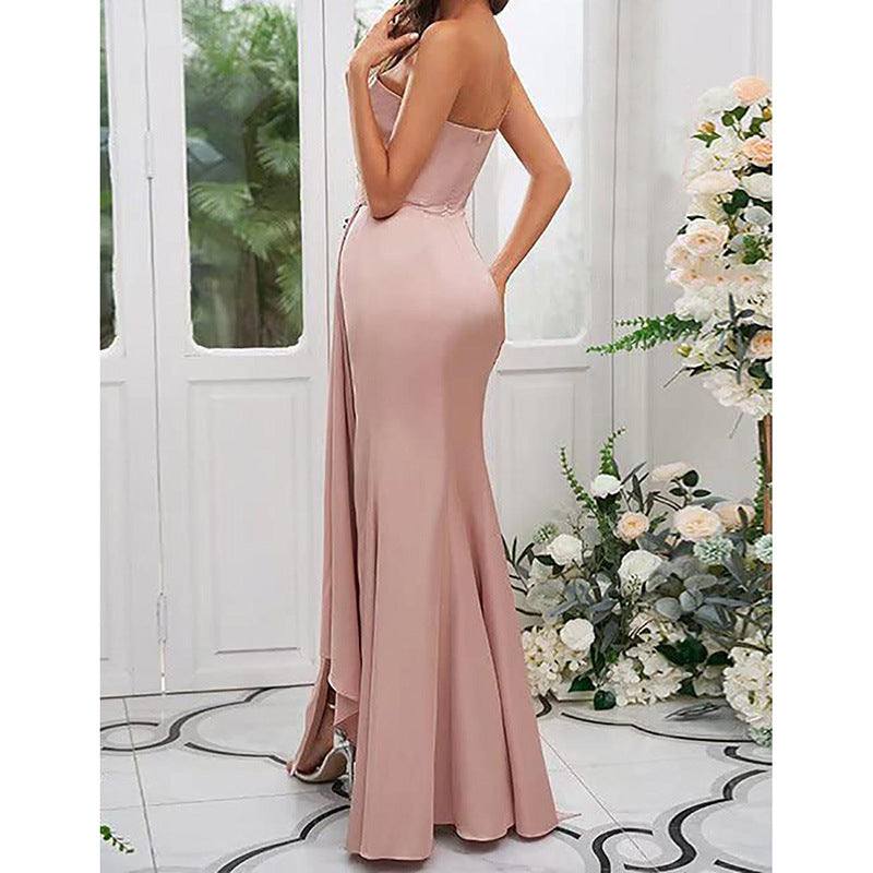 Vestido sin espalda con bola dividida y un solo hombro para mujer