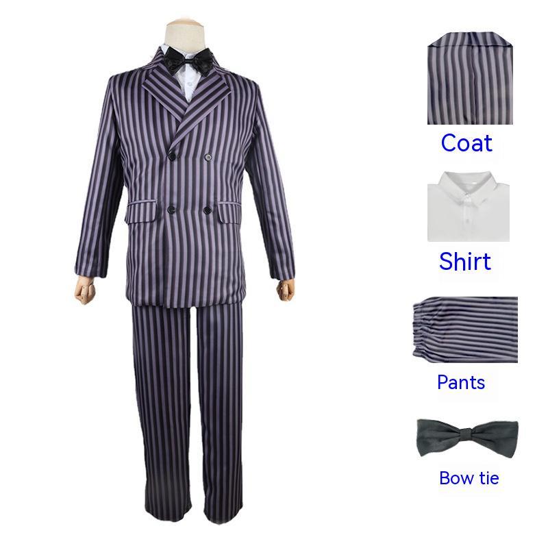 Costume de cosplay rayé d'Halloween de Mercredi Gomez Addams