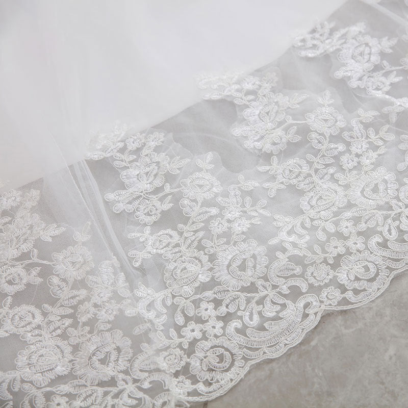 Vestido de novia con cuello en V y cola larga, cintura alta, encaje de ensueño, temperamento blanco, cintura alta