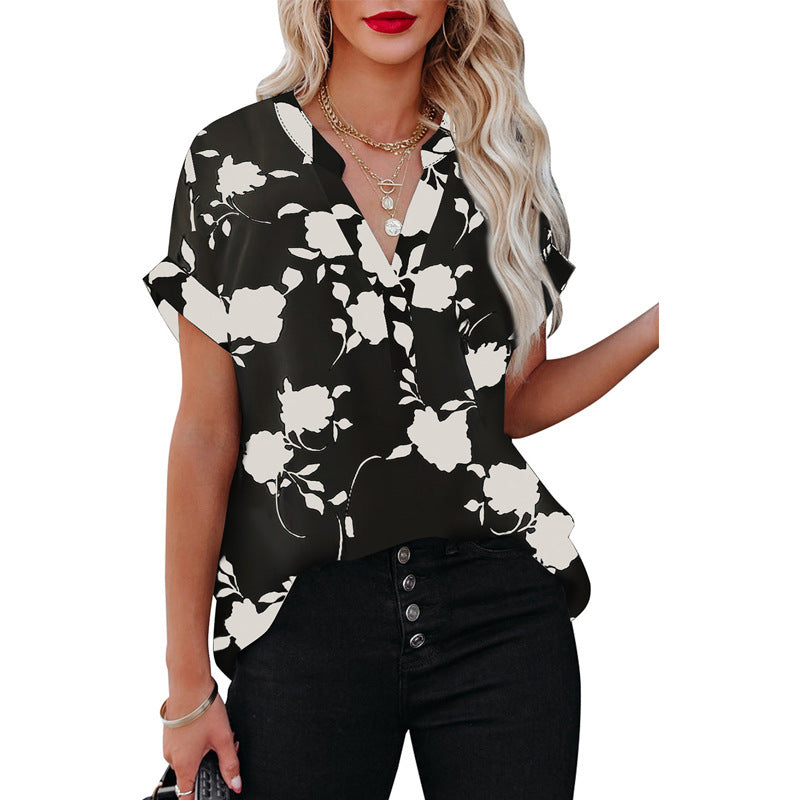 Floral Print Short Sleeve Shirt For Women
